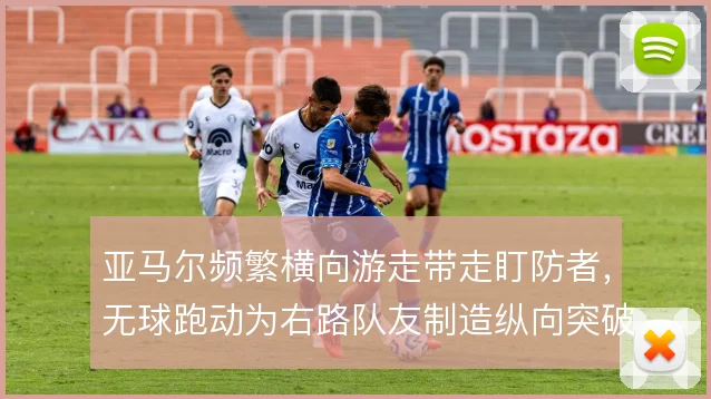 亚马尔频繁横向游走带走盯防者,无球跑动为右路队友制造纵向突破空间